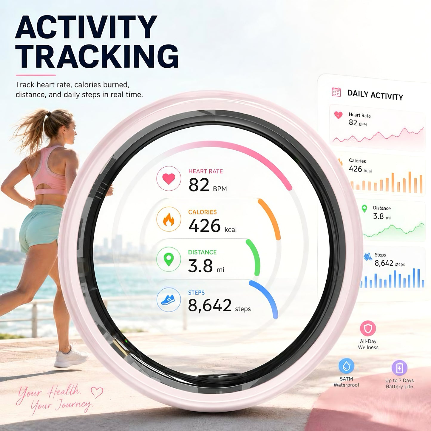 24H Fitness Tracker Smart Ring IP68 Waterproof