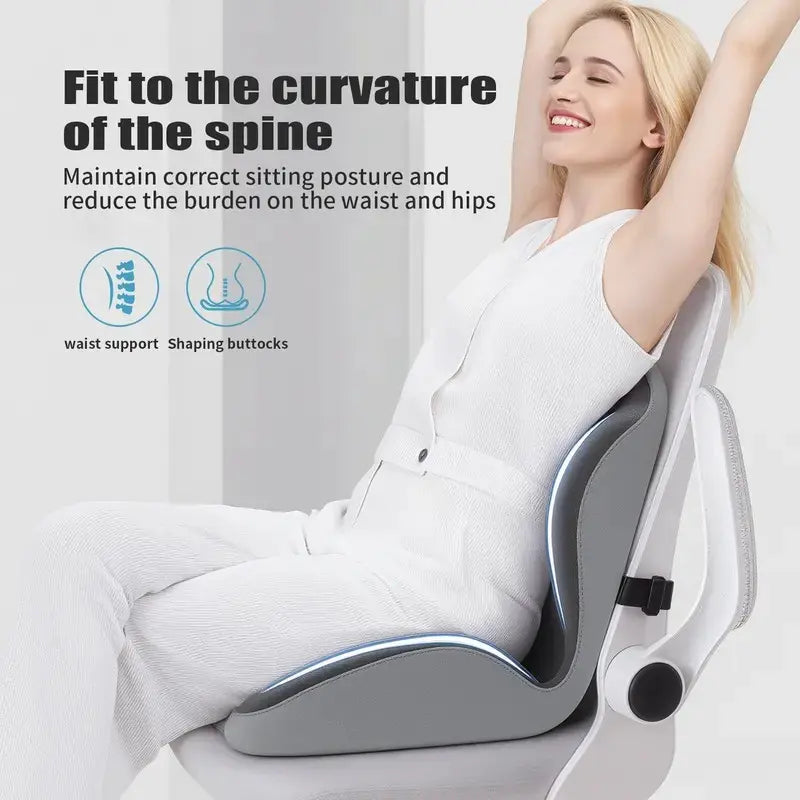 Ergonomic Memory Foam Seat Cushion with Lumbar & Back Support, Relieves Back Pain, Reduces Pressure