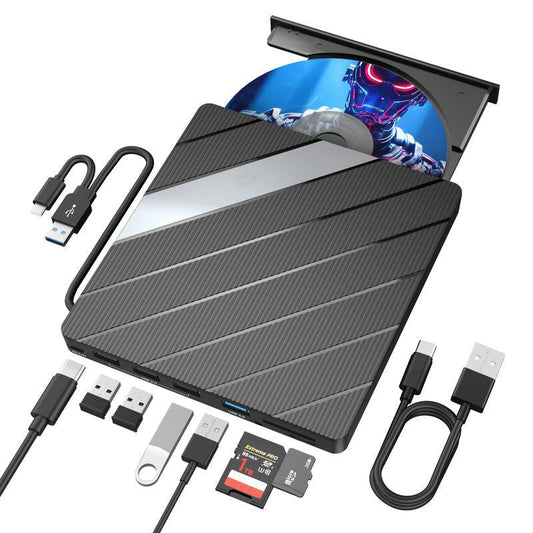 External CD DVD Drive USB 3.0 Type‑C, Portable CD/DVD Player Burner with 4 USB‑A Ports SD TF Card Slot for Laptop Desktop Windows Mac