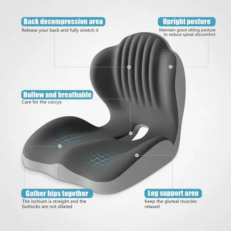 Ergonomic Memory Foam Seat Cushion with Lumbar & Back Support, Relieves Back Pain, Reduces Pressure